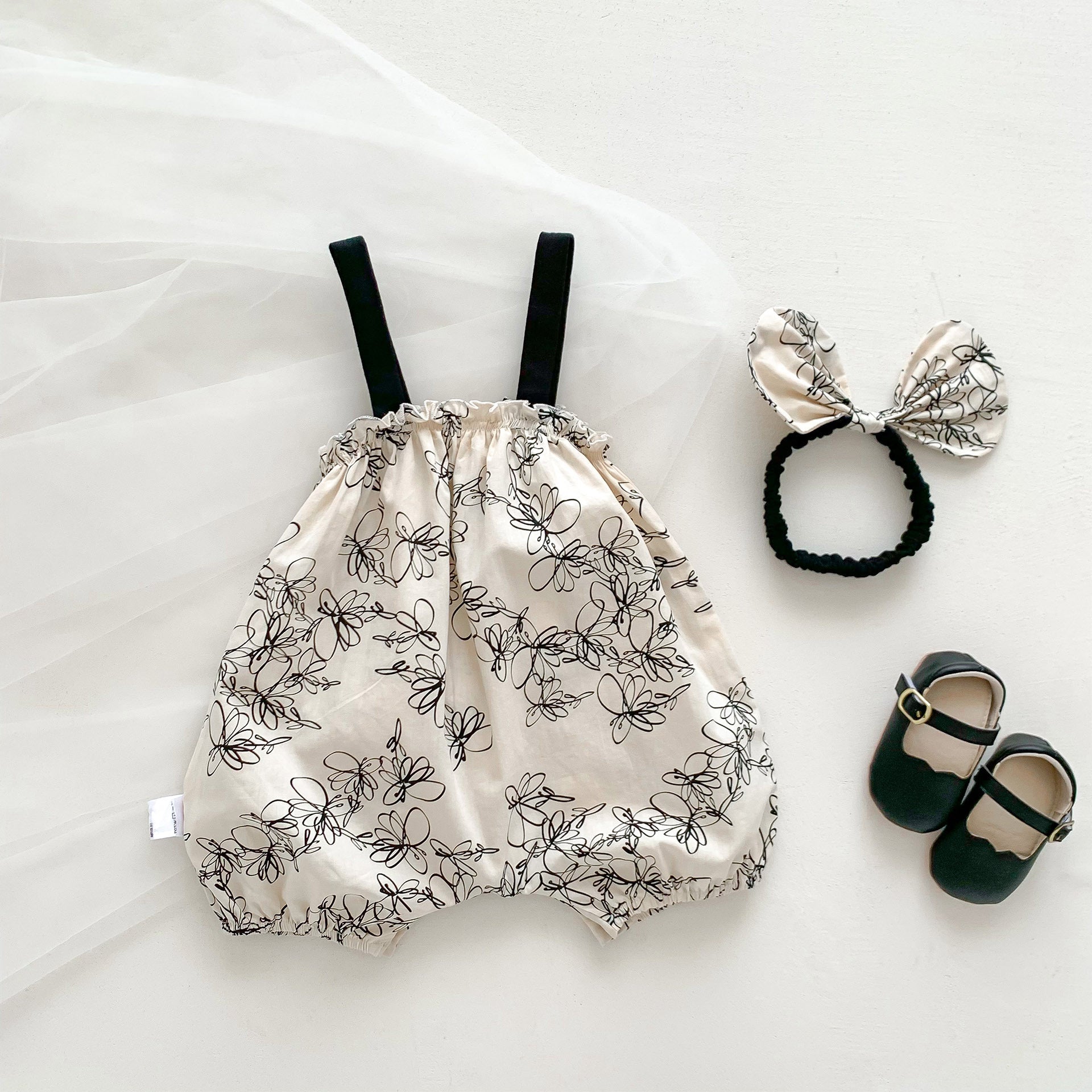 Summer Design Baby Girls Abstract Floral Pattern Sleeveless Strap Onesies