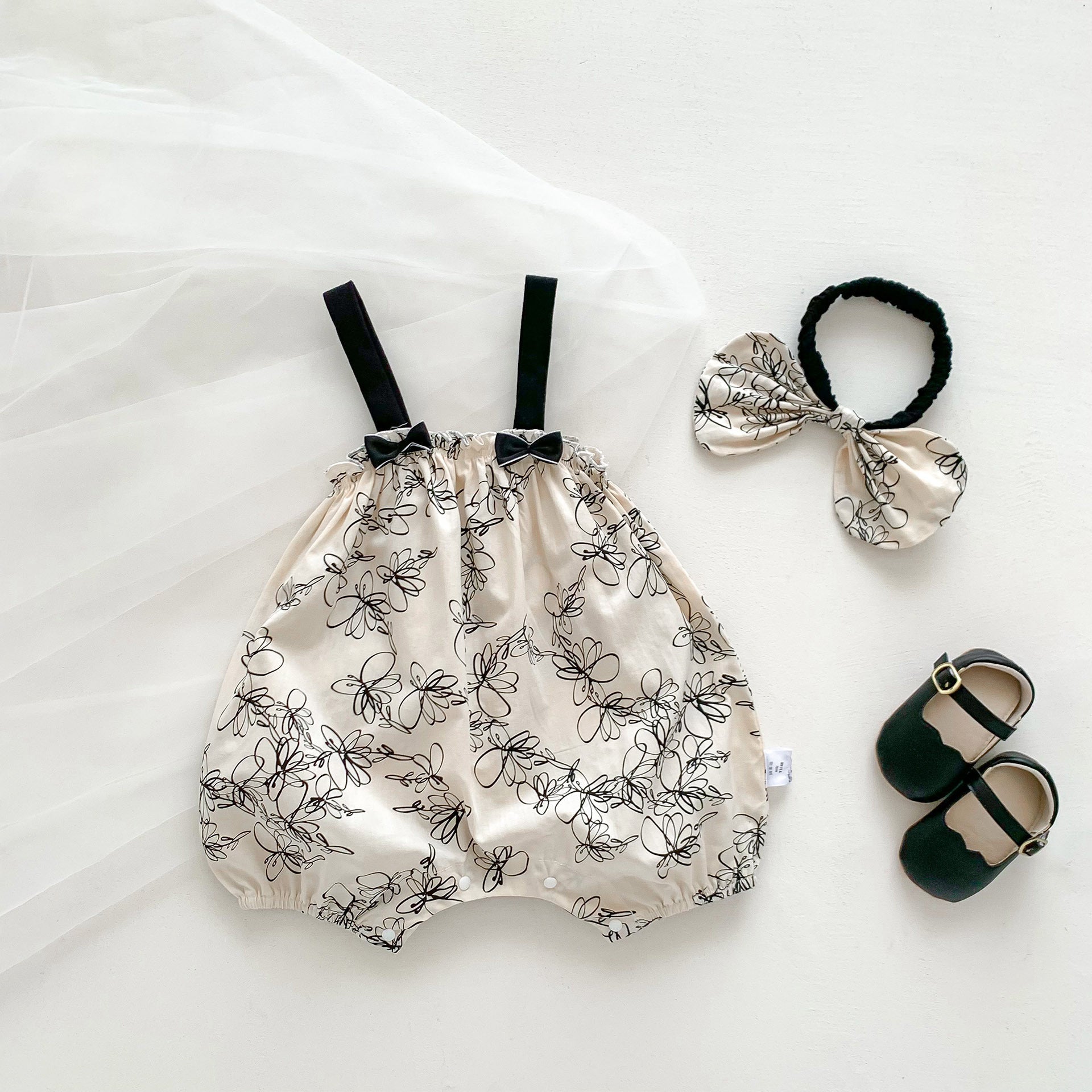 Summer Design Baby Girls Abstract Floral Pattern Sleeveless Strap Onesies